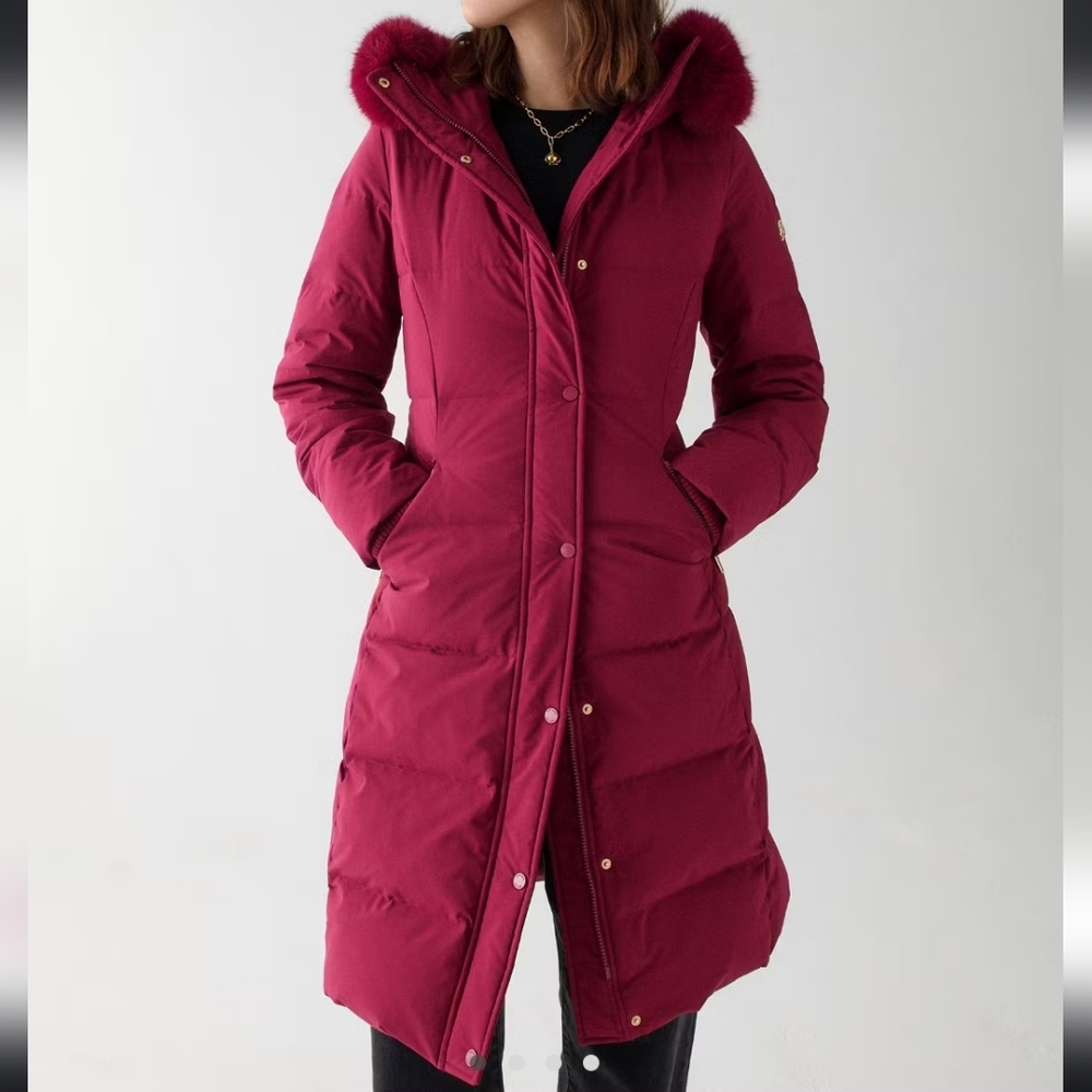 Kate Spade Long Parka With Faux Fur Trim Coat, Blackberry Preserves